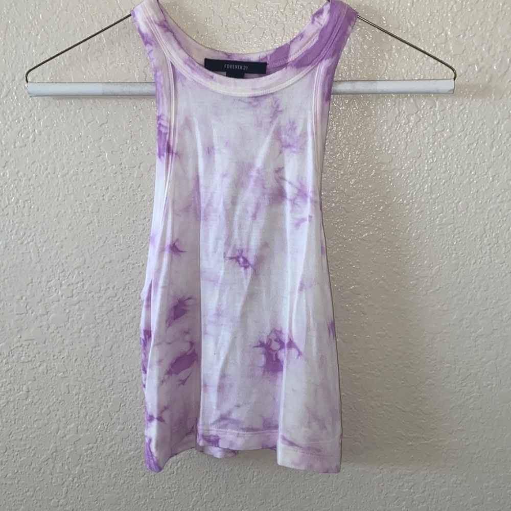 Purple and white tie-dye crop top